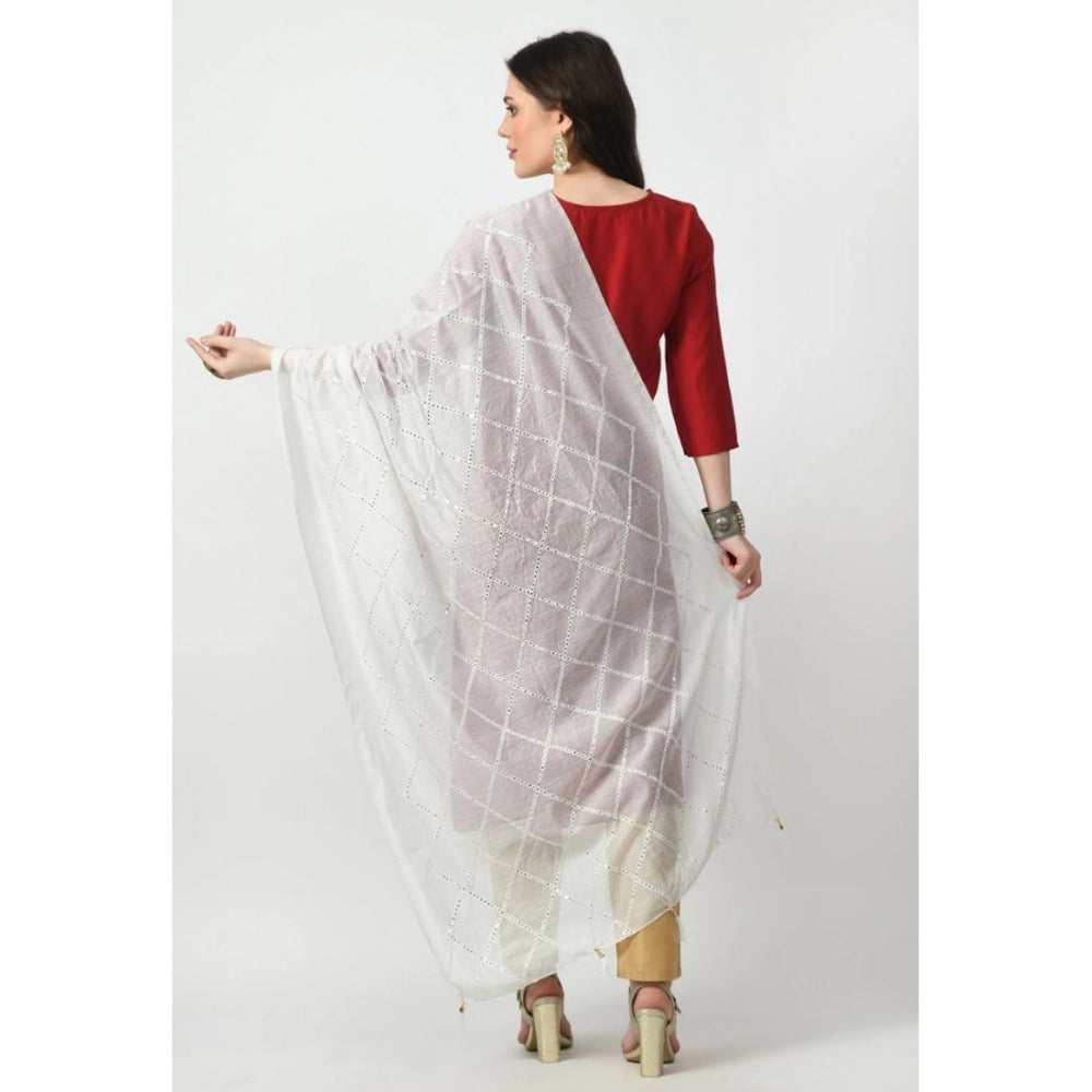 Fashion Women's Chanderi Self Degine Dupatta (White, Length: Free Size)