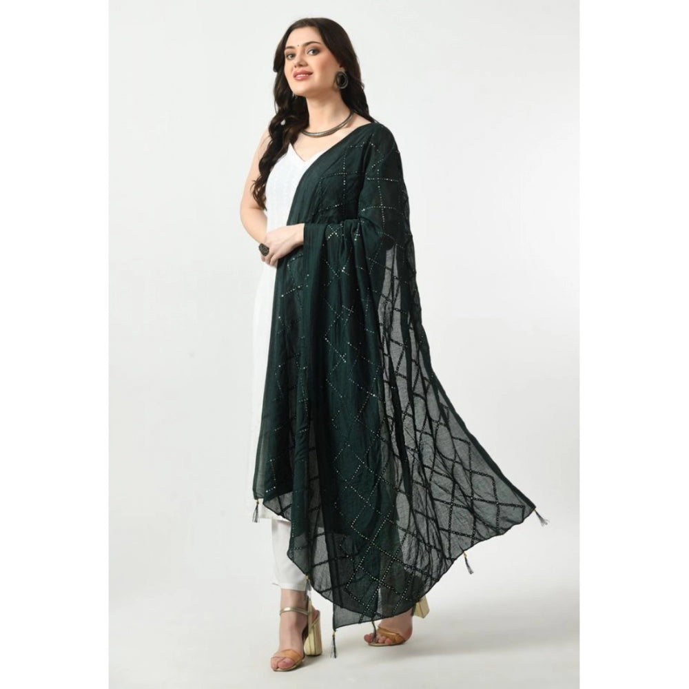 Fashion Women's Chanderi Self Degine Dupatta (Green, Length: Free Size)