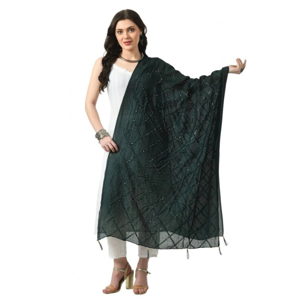 Fashion Women's Chanderi Self Degine Dupatta (Green, Length: Free Size)