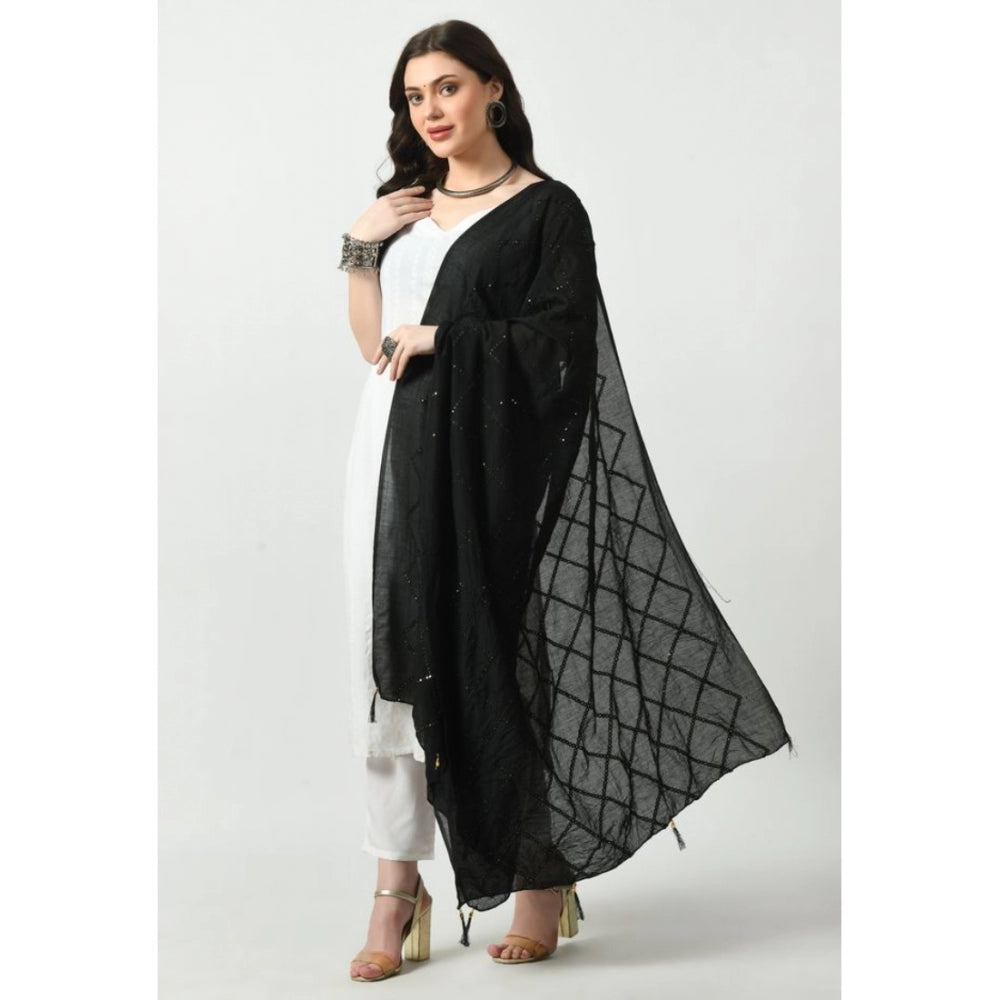 Fashion Women's Chanderi Self Degine Dupatta (Black, Length: Free Size)