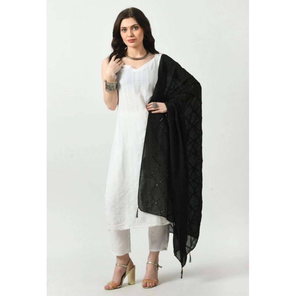 Fashion Women's Chanderi Self Degine Dupatta (Black, Length: Free Size)