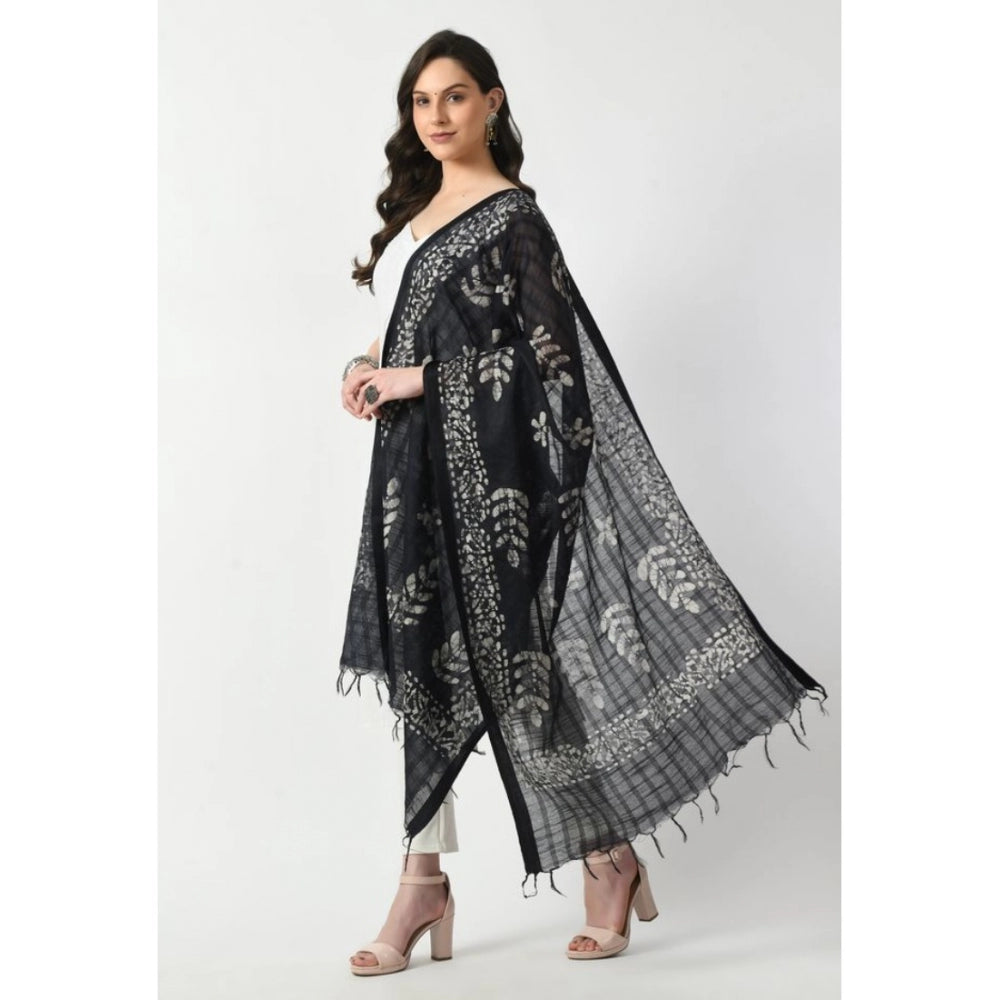 Amfyn Women's Cotton Printed Dupatta (Black, Length: Free Size)