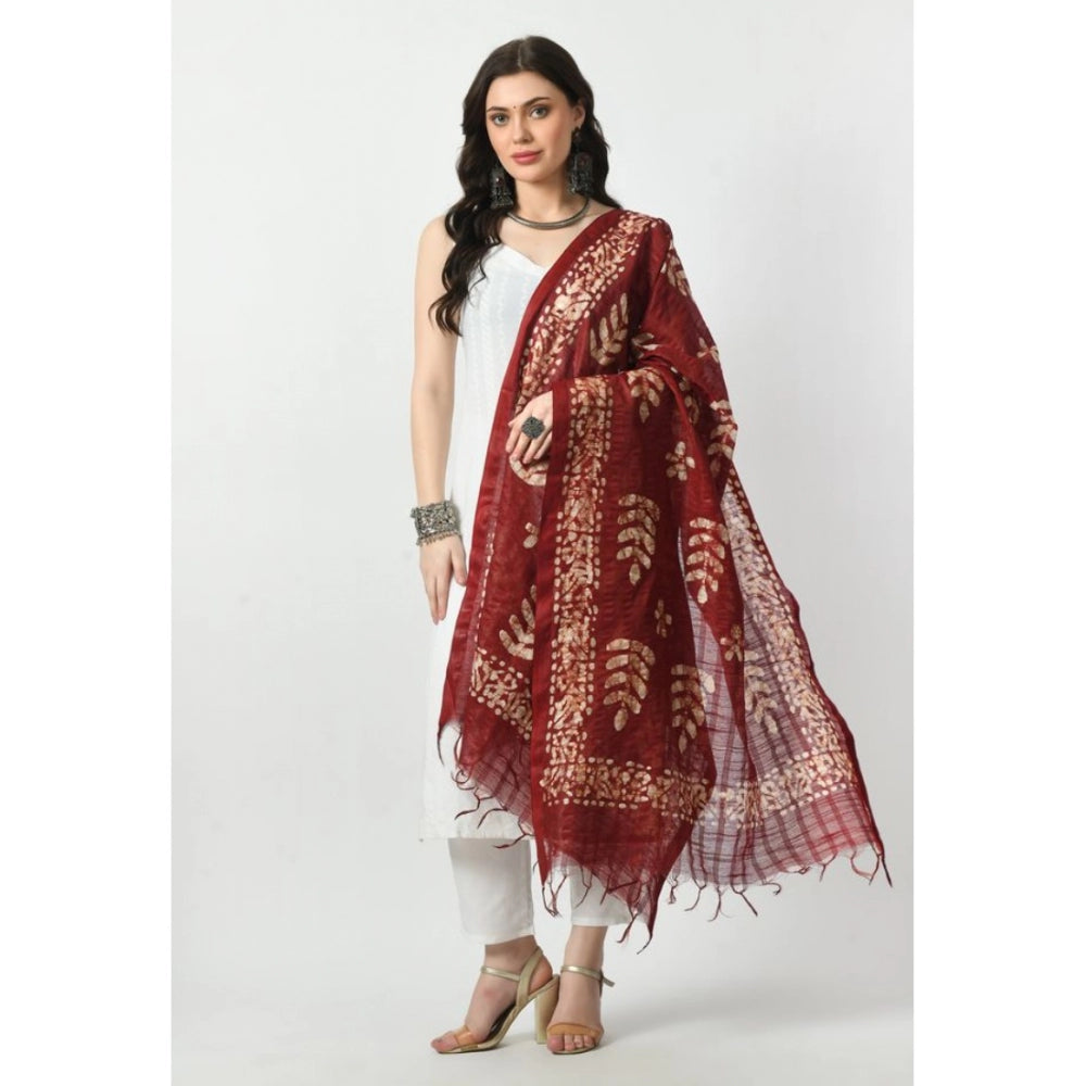 Amfyn Women's Cotton Printed Dupatta (Maroon, Length: Free Size)