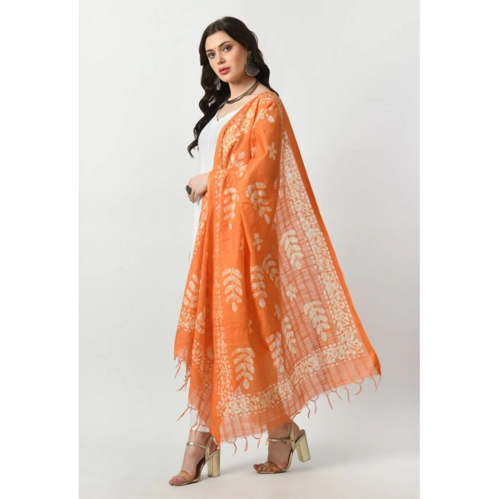 Amfyn Women's Cotton Printed Dupatta (Orange, Length: Free Size)