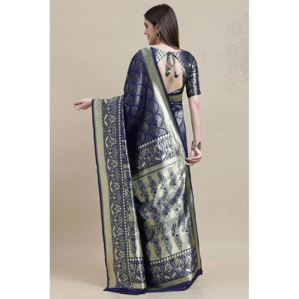 Amfyn Women's Banarasi Silk Designer Weaving Saree With Unstitched Blouse (Blue, 5.50 Mtrs)