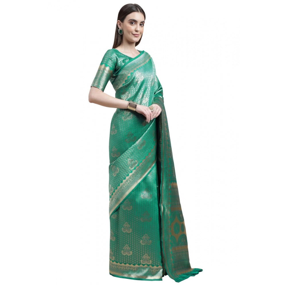 Amfyn Women's Banarasi Silk Designer Weaving Saree With Unstitched Blouse (Green, 5.50 Mtrs)