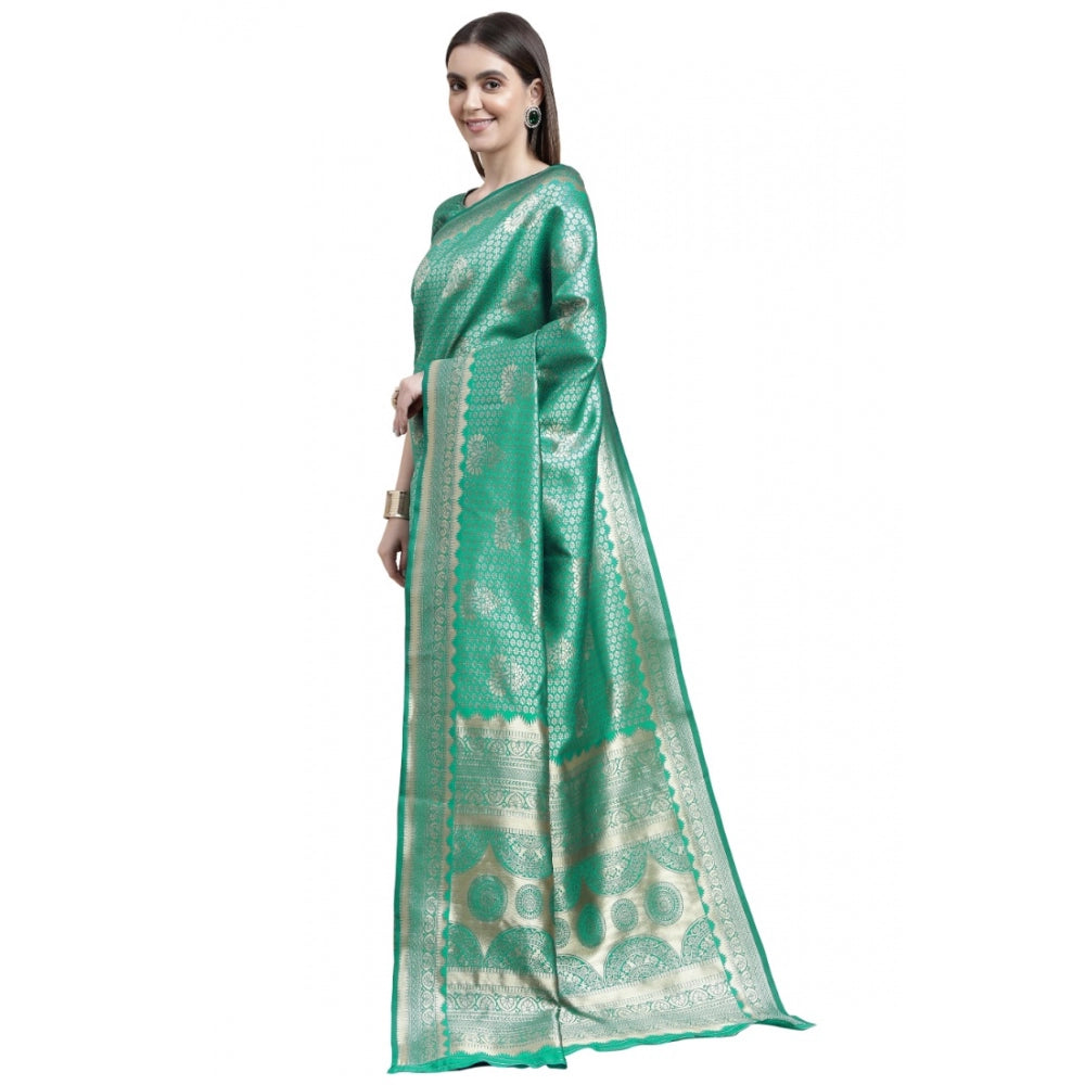 Amfyn Women's Banarasi Silk Designer Weaving Saree With Unstitched Blouse (Green, 5.50 Mtrs)