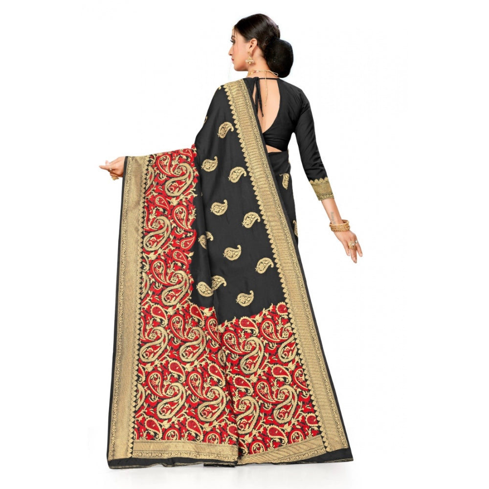 Amfyn Women's Banarasi Silk Designer Weaving Saree With Unstitched Blouse (Black, 5.50 Mtrs)