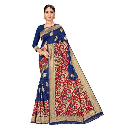 Amfyn Women's Banarasi Silk Designer Weaving Saree With Unstitched Blouse (Blue, 5.50 Mtrs)