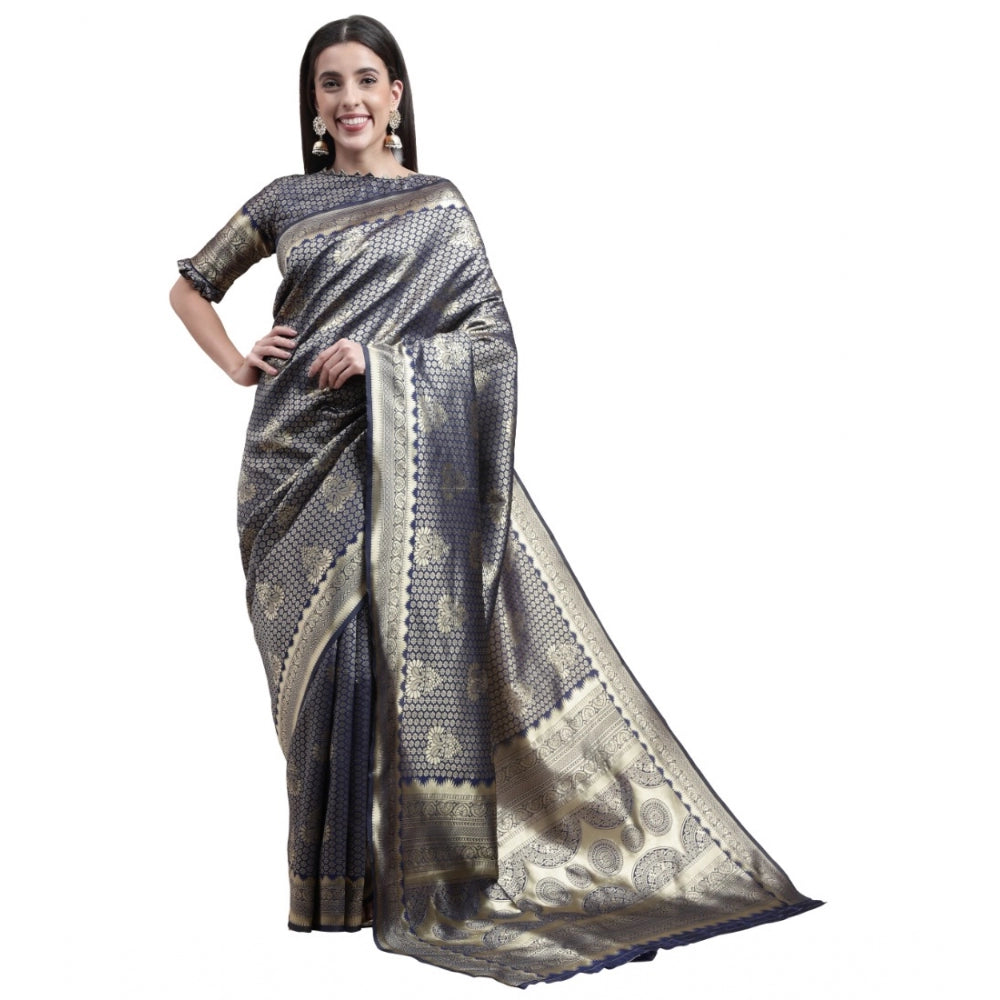 Amfyn Women's Banarasi Silk Designer Weaving Saree With Unstitched Blouse (Blue, 5.50 Mtrs)