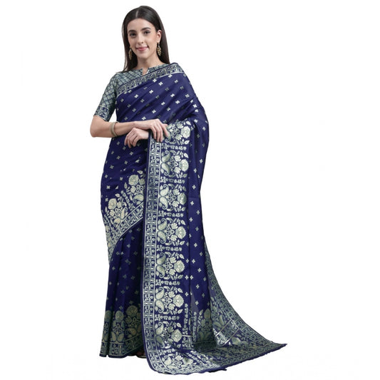 Amfyn Women's Banarasi Silk Designer Weaving Saree With Unstitched Blouse (Blue, 5.50 Mtrs)