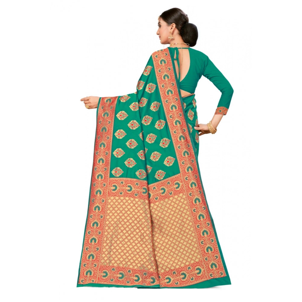 Amfyn Women's Banarasi Silk Designer Weaving Saree With Unstitched Blouse (Green, 5.50 Mtrs)