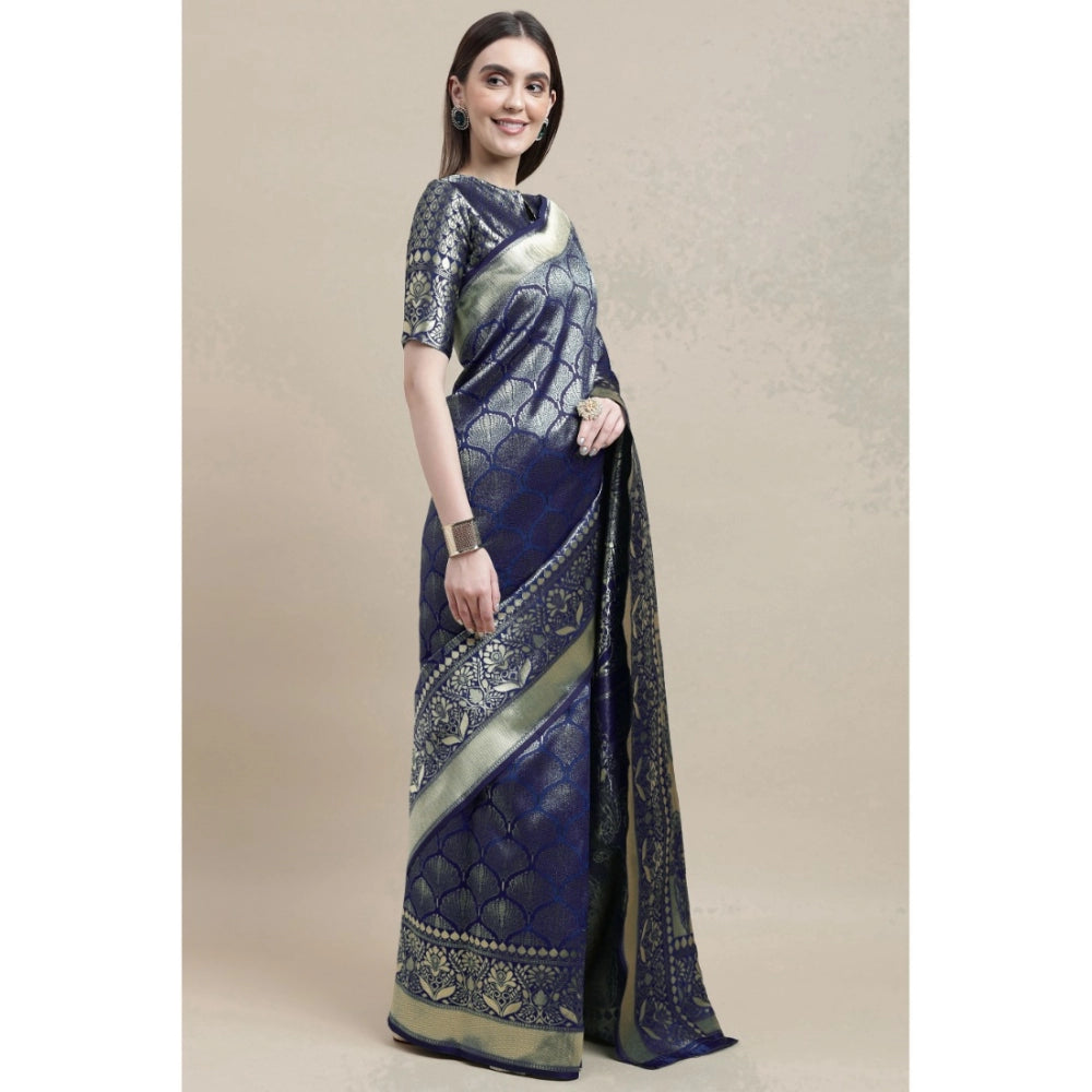 Amfyn Women's Banarasi Silk Designer Weaving Saree With Unstitched Blouse (Blue, 5.50 Mtrs)