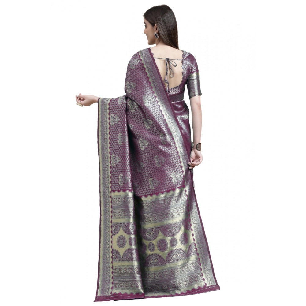 Amfyn Women's Banarasi Silk Designer Weaving Saree With Unstitched Blouse (Purple, 5.50 Mtrs)