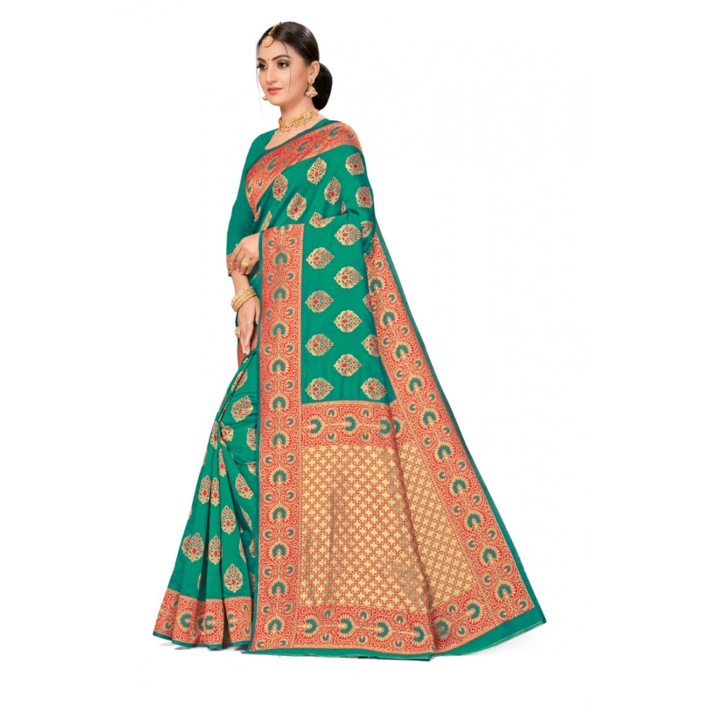 Amfyn Women's Banarasi Silk Designer Weaving Saree With Unstitched Blouse (Green, 5.50 Mtrs)