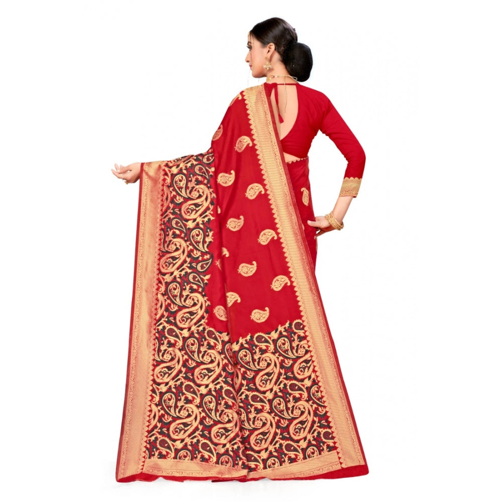 Amfyn Women's Banarasi Silk Designer Weaving Saree With Unstitched Blouse (Red, 5.50 Mtrs)