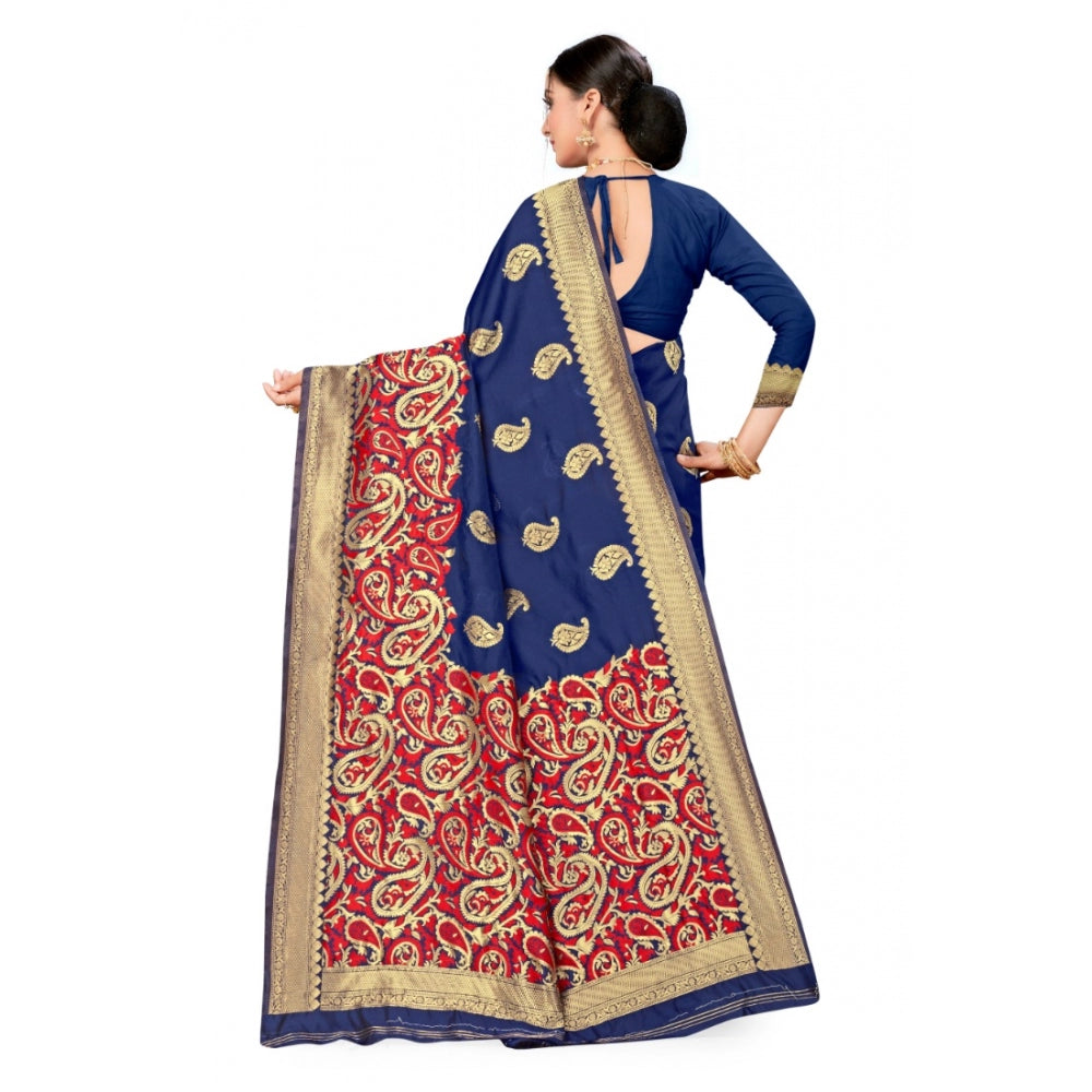 Amfyn Women's Banarasi Silk Designer Weaving Saree With Unstitched Blouse (Blue, 5.50 Mtrs)