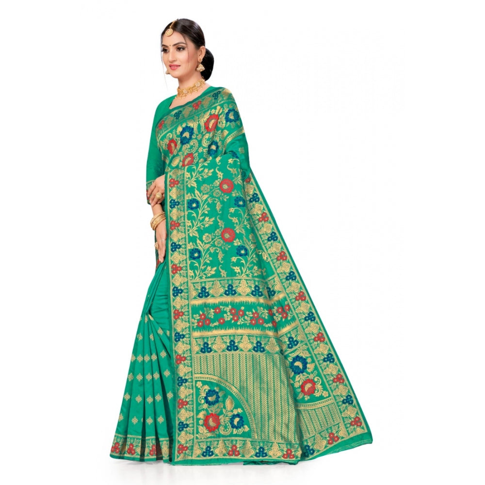 Amfyn Women's Banarasi Silk Designer Weaving Saree With Unstitched Blouse (Green, 5.50 Mtrs)