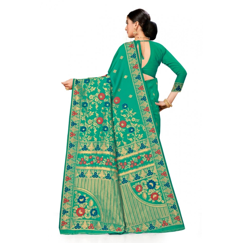 Amfyn Women's Banarasi Silk Designer Weaving Saree With Unstitched Blouse (Green, 5.50 Mtrs)