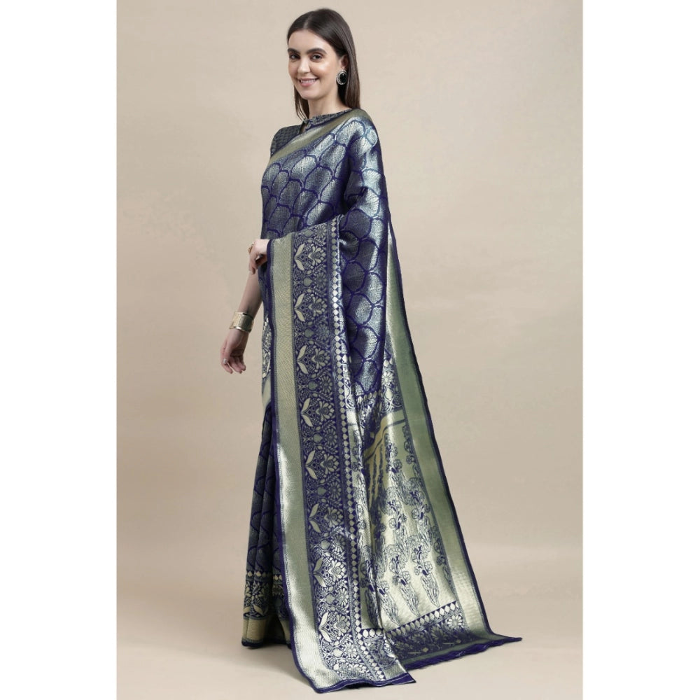 Amfyn Women's Banarasi Silk Designer Weaving Saree With Unstitched Blouse (Blue, 5.50 Mtrs)