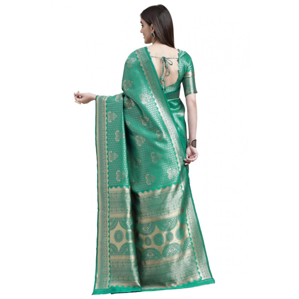 Amfyn Women's Banarasi Silk Designer Weaving Saree With Unstitched Blouse (Green, 5.50 Mtrs)