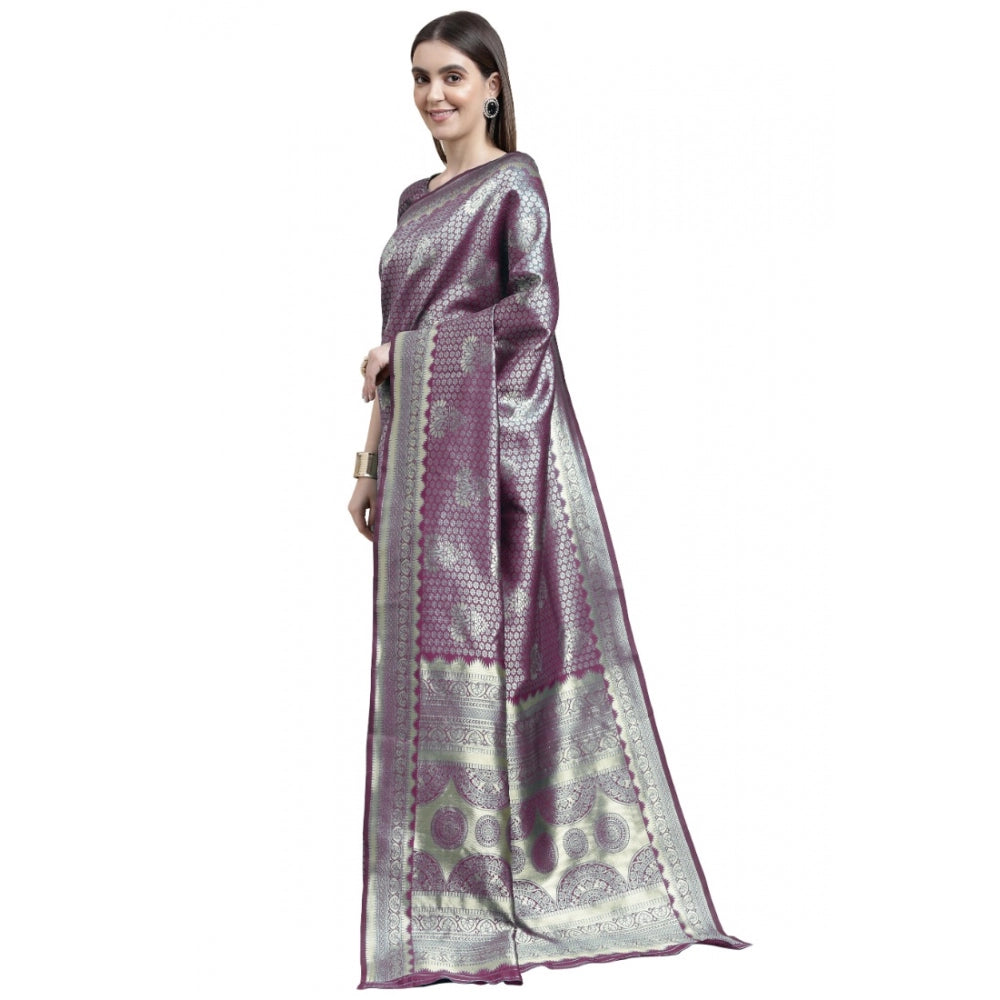 Amfyn Women's Banarasi Silk Designer Weaving Saree With Unstitched Blouse (Purple, 5.50 Mtrs)