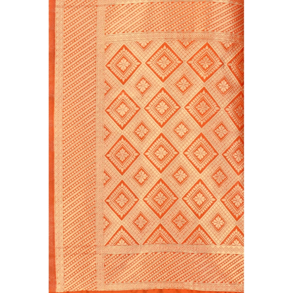 Amfyn Women's Banarasi Silk Designer Weaving Saree With Unstitched Blouse (Orange, 5.50 Mtrs)