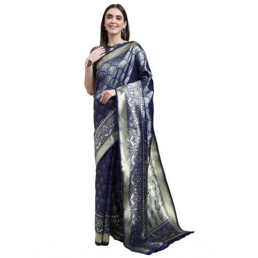 Amfyn Women's Banarasi Silk Designer Weaving Saree With Unstitched Blouse (Blue, 5.50 Mtrs)