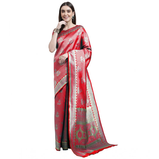 Amfyn Women's Banarasi Silk Designer Weaving Saree With Unstitched Blouse (Red, 5.50 Mtrs)