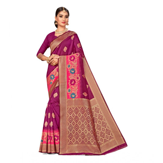 Amfyn Women's Banarasi Silk Designer Weaving Saree With Unstitched Blouse (Purple, 5.50 Mtrs)