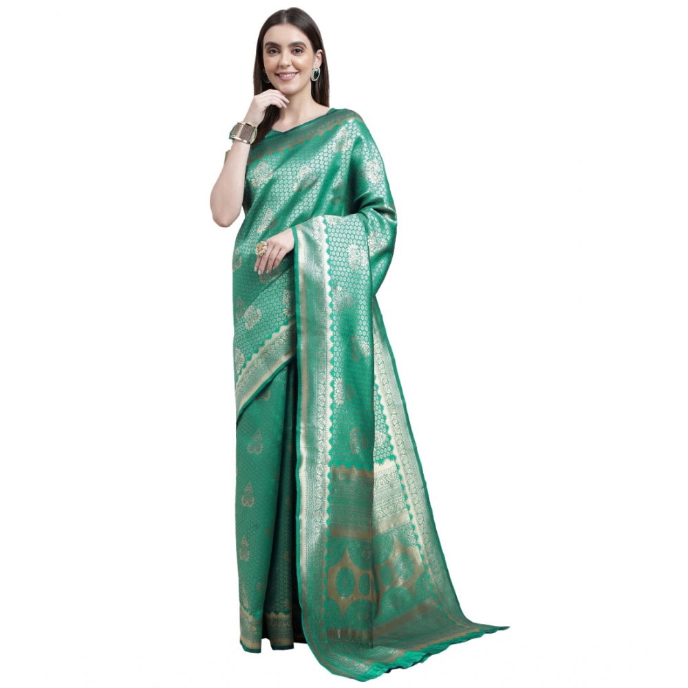 Amfyn Women's Banarasi Silk Designer Weaving Saree With Unstitched Blouse (Green, 5.50 Mtrs)