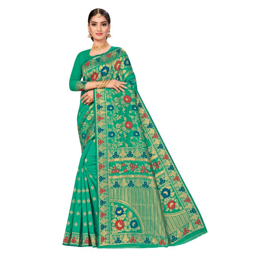 Amfyn Women's Banarasi Silk Designer Weaving Saree With Unstitched Blouse (Green, 5.50 Mtrs)