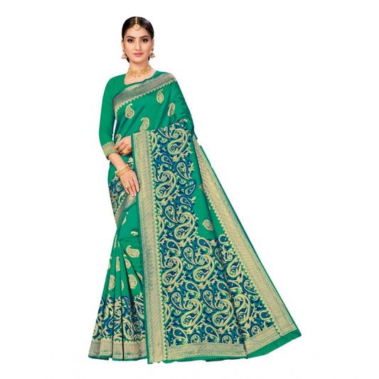 Amfyn Women's Banarasi Silk Designer Weaving Saree With Unstitched Blouse (Green, 5.50 Mtrs)