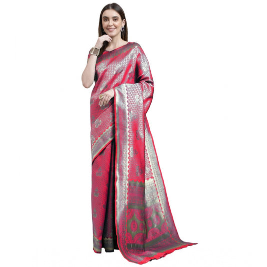 Amfyn Women's Banarasi Silk Designer Weaving Saree With Unstitched Blouse (Pink, 5.50 Mtrs)