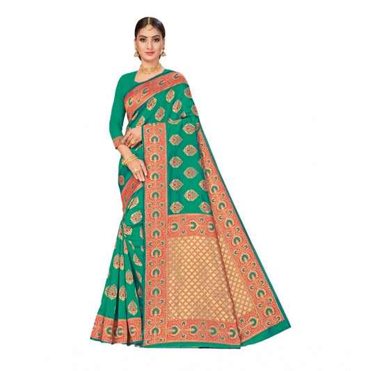 Amfyn Women's Banarasi Silk Designer Weaving Saree With Unstitched Blouse (Green, 5.50 Mtrs)