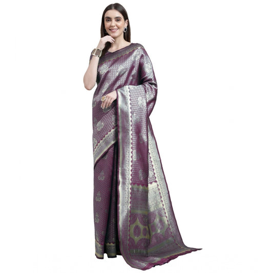 Amfyn Women's Banarasi Silk Designer Weaving Saree With Unstitched Blouse (Purple, 5.50 Mtrs)