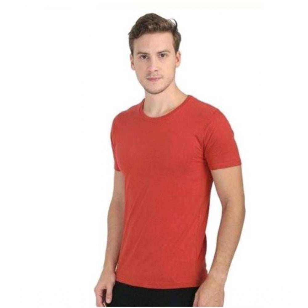 Amfyn Men's Casual Short Sleeves Cotton Round Neck T-shirt (Red)