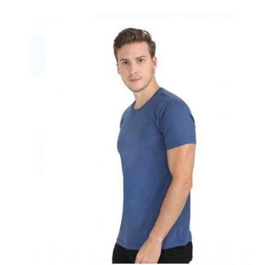 Amfyn Men's Casual Short Sleeves Cotton Round Neck T-shirt (Blue)