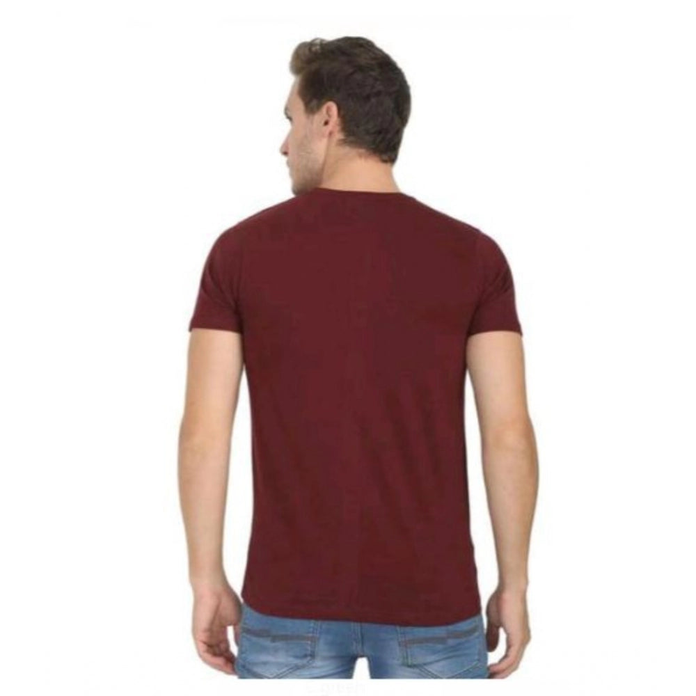 Amfyn Men's Casual Short Sleeves Cotton Round Neck T-shirt (Maroon)