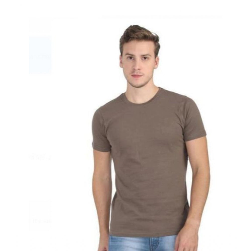 Amfyn Men's Casual Short Sleeves Cotton Round Neck T-shirt (Khaki)