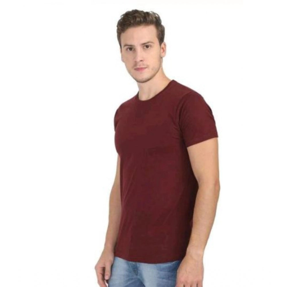 Amfyn Men's Casual Short Sleeves Cotton Round Neck T-shirt (Maroon)