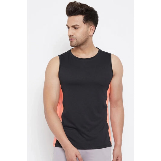 Amfyn Men's Solid Polyester Sleeveless T.Shirt (Black)