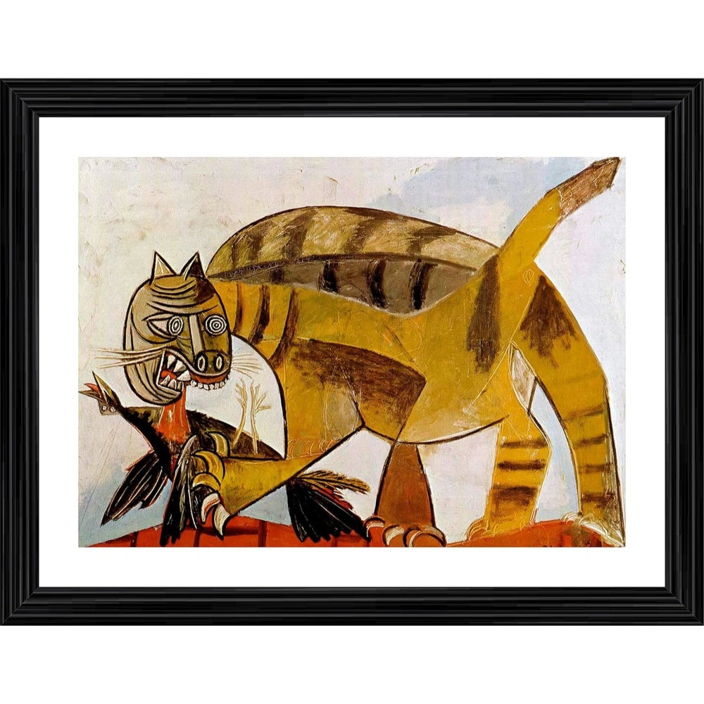 Amfyn Cat Devouring A Bird 1939 Painting With Wood Photo Frame (Multicolor)