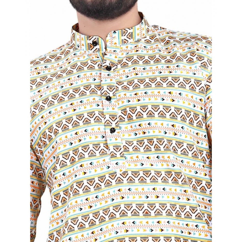 Amfyn Men's Cotton Blended Printed Full Sleeve Shortkurta (Multicolor)