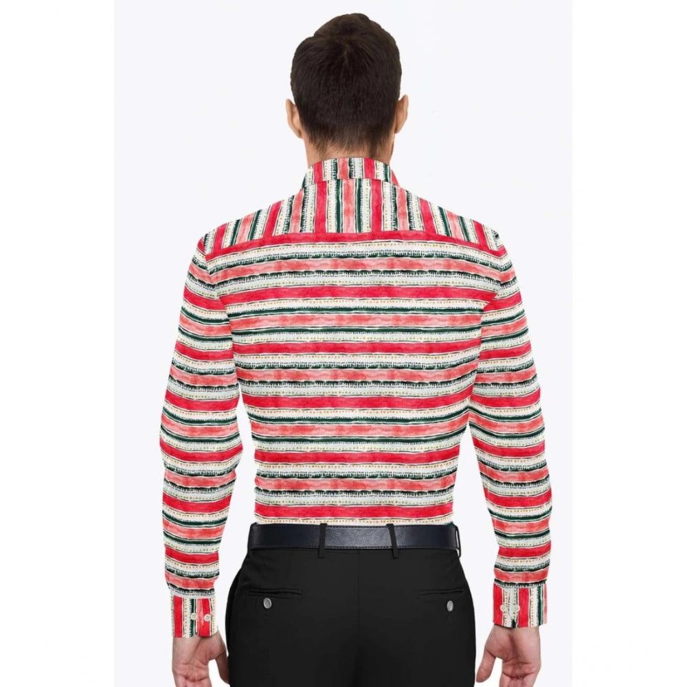 Amfyn Men's Cotton Blended Striped Full Sleeve Shirt (Red-White)