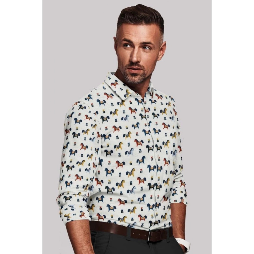 Amfyn Men's Cotton Blended Printed Full Sleeve Shirt (Multicolor)