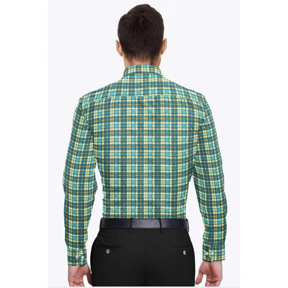 Amfyn Men's Cotton Blended Checked Full Sleeve Shirt (Green-Yellow)