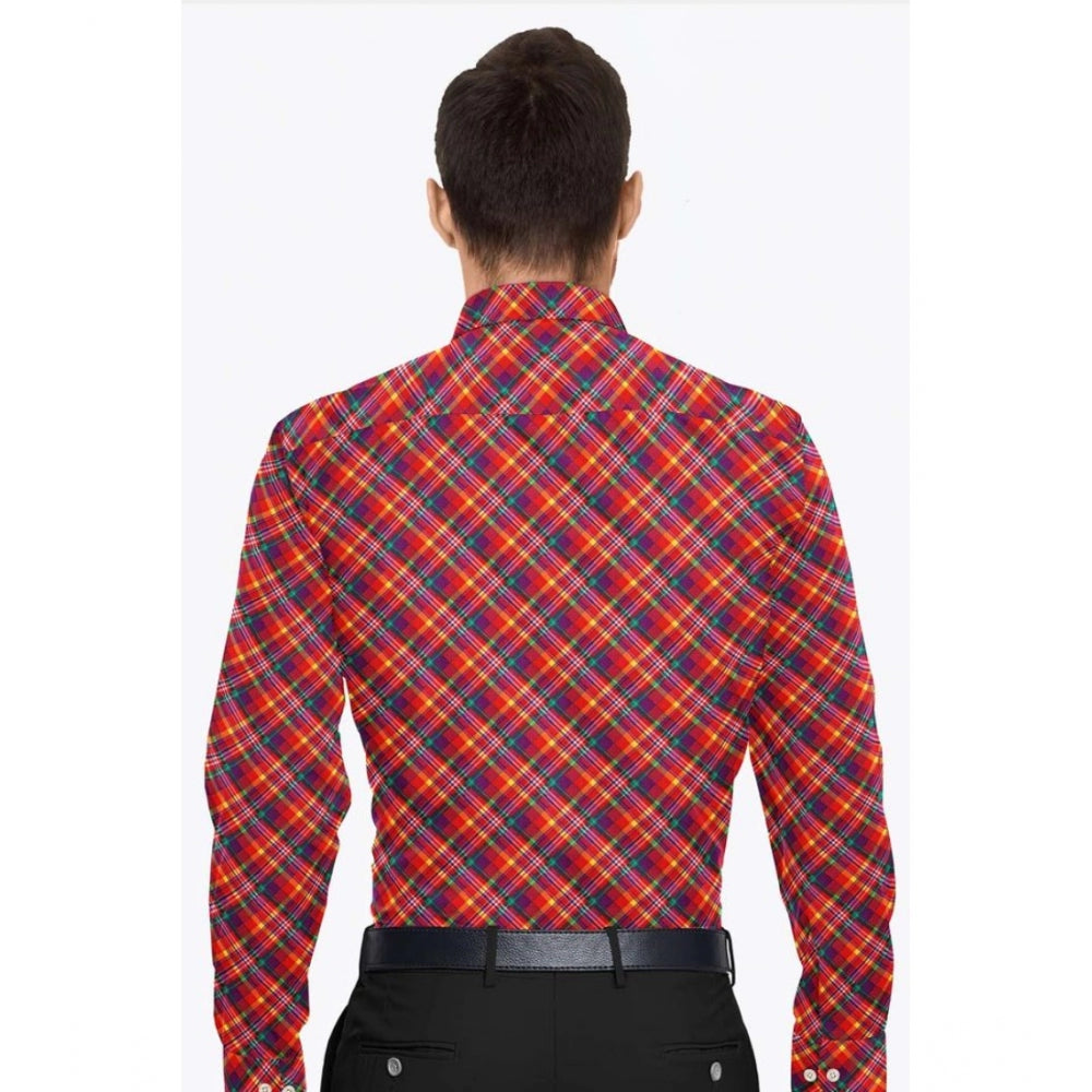 Amfyn Men's Cotton Blended Checked Full Sleeve Shirt (Red)