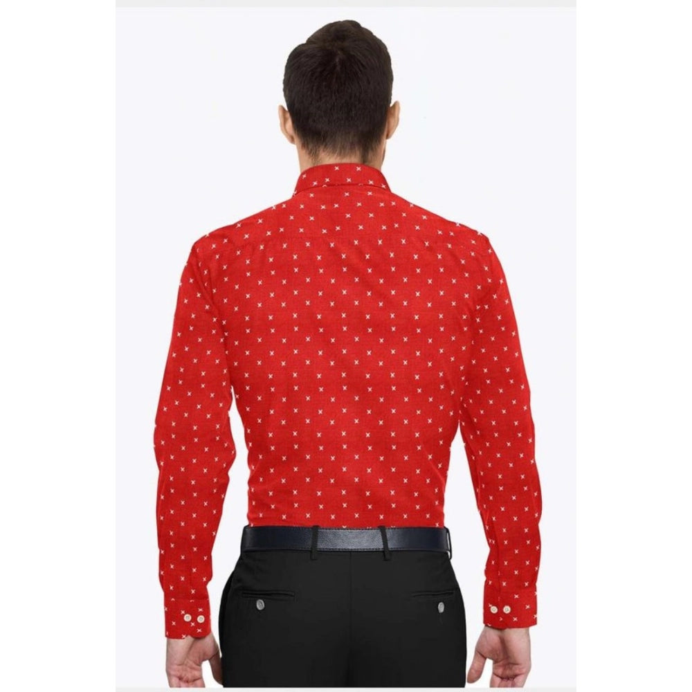 Amfyn Men's Cotton Blended Printed Full Sleeve Shirt (Red)