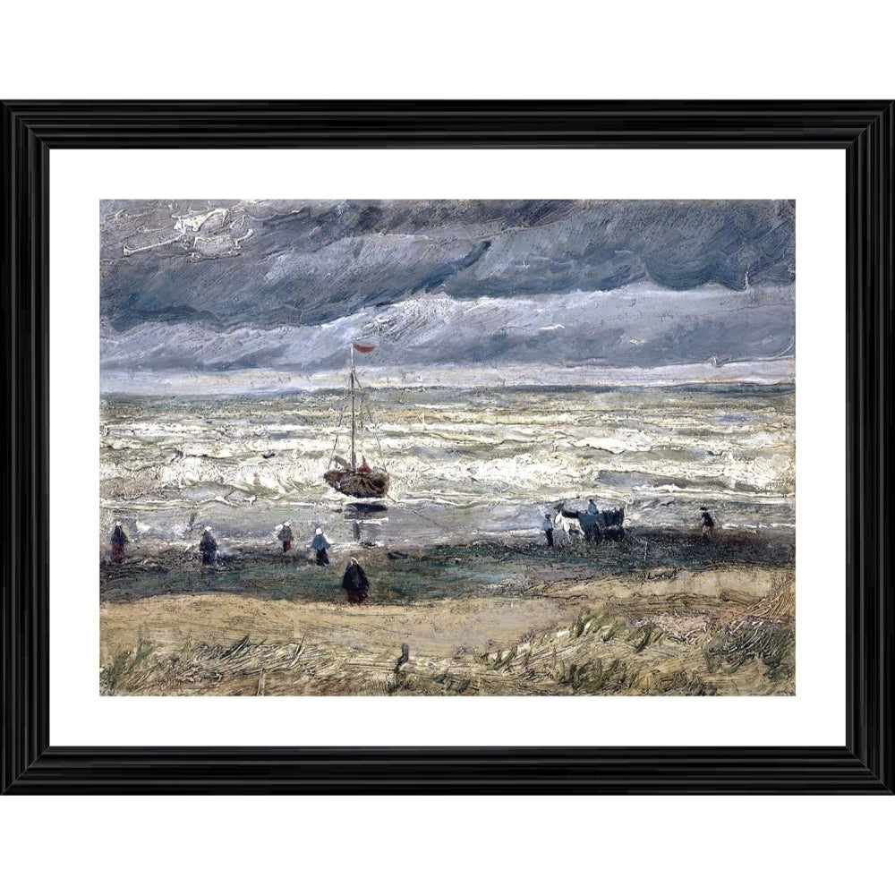 Amfyn Beach at Scheveningen in Stormy Weather 1882 Painting With Wood Photo Frame (Multicolor)